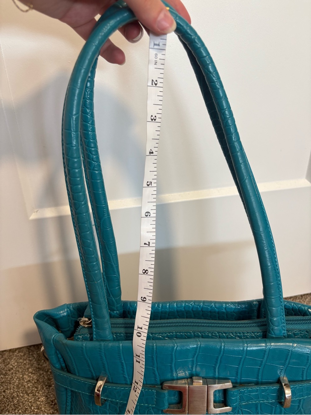 Y2K Joanel Teal Croc-Embossed Leather Shoulder Bag - Picture 15 of 15